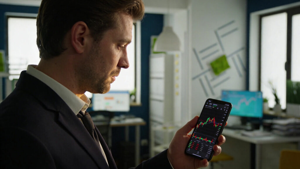 投资者使用Ultima Markets交易APP进行美股开户与分析