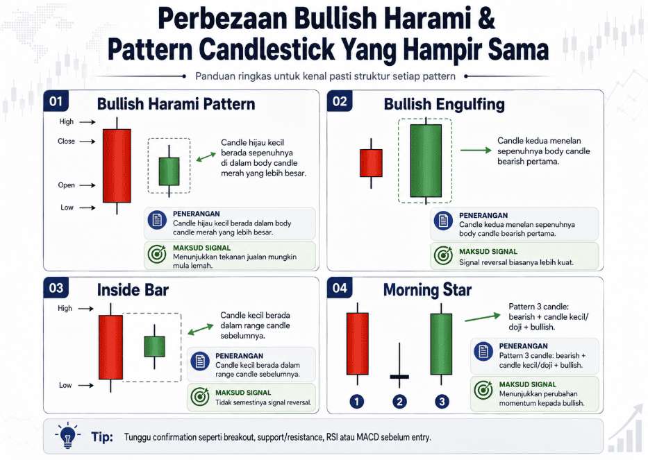 Perbezaan Bullish Harami & Candlestick lain