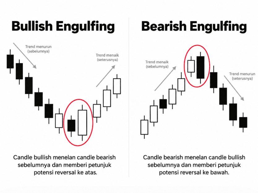 bullish engulfing dan bearish engulfing candlestick pattern
