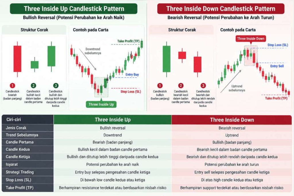 three Inside Up vs three inside down Candlestick pattern