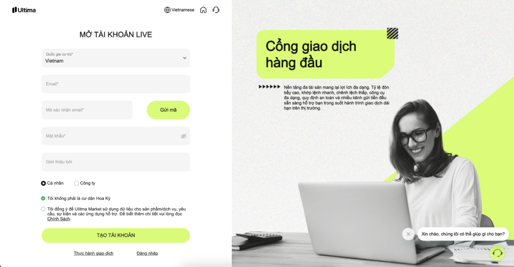 Cổng đăng ký tài khoản live | Ultima Markets